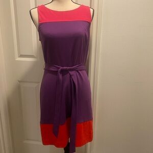 Elle Womens Purple Red Pink Color Block Sleeveless Midi Dress size 8